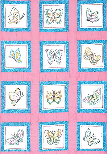 Jack Dempsey Themed Stamped White Quilt Blocks, 9-Inch by 9-Inch, Butterflies, 12-Pack