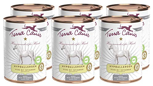 Terra Canis Alimento umido ipoallergenico, ricco di cibo per cani di alta qualità, con carne di cavallo, topinambur e olio di lino, 6 x 400 g, anallergico, senza cereali e senza glutine