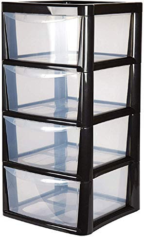 4 Drawer Large Plastic Storage Drawer Tower Perfect for Schools, Offices and Children's Toys Storage Solution (Black)