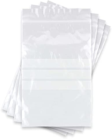 Tradineur - Pack 50 bolsas herméticas con franjas blancas para escribir - Fácil cierre - Ideal para conservar tus alimentos - 12 x 8 cm