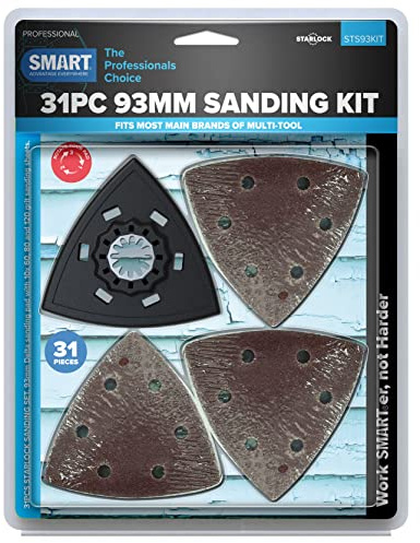 SMART Starlock 31 Piece Sanding Set for Multi Tool, Sander, Sandpaper – 1 Sanding Pad, 10 Sheets 60 80 120 Grit