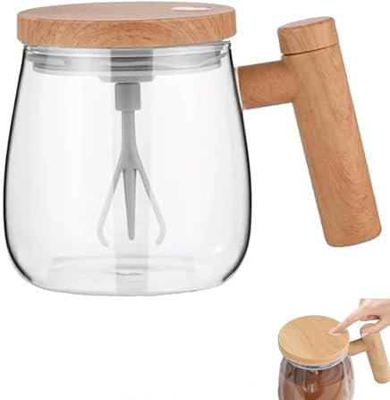 EHOTER Tazza da caffè elettrica ad alta velocità, impermeabile, in vetro, auto-mescolante, da viaggio, con asta di agitazione rimovibile, per casa, ufficio, viaggi (modello a batteria, trasparente)