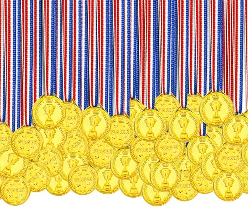 HOMURY Medaglia d'oro per bambini, 100 medaglie per vincitori, medaglie dorate per i vincitori, medaglie d'oro per i bambini per preferenze di festa e premi sportivi (modello trofei)