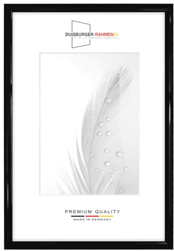 DR072 Marco de fotos de madera estrecho, 10 x 20 cm, en negro brillante, incluye cristal sintético antirrotura, marco para pósteres, puzles, collage de fotos