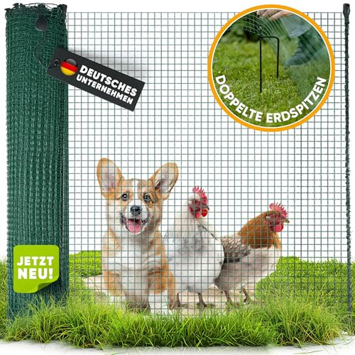 NATURIZ® Weidezaun in 15m / 20m / 25m x 90cm Komplettset - mobiler Hundezaun & Hühnerzaun extrem stabil, ohne Strom, Grün (20m)