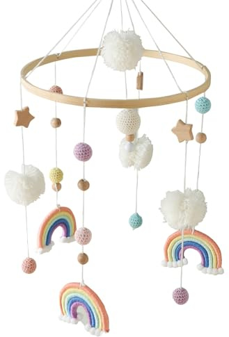 Regenbogen Baby Mobile Babybett, Mobile Wickeltisch, Mobile Baby Holz Windspiel,Mobile Baby Windspiele mit Filzbällen Baby Windspiel Kinderzimmer Deko, Neugeborenen Geschenk Baby Jungen (orange)