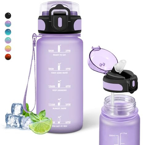 Gourde 500ml Enfant Anti-Fuite Avec Paille - Sport Pour Garçon & Fille, Facile à Nettoyer, Graduée Avec Slogan de Motivation - Bouteille d'Eau Pour l'École, Bureau, Extérieur