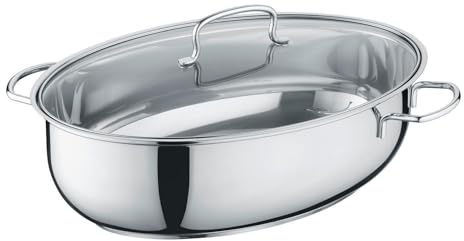Berndes Edelstahlbräter mit Glas Deckel – 38x25,5 cm - Kochtopf zum Schmoren und Braten - für alle Herdarten geeignet - Induktionsgeeignet