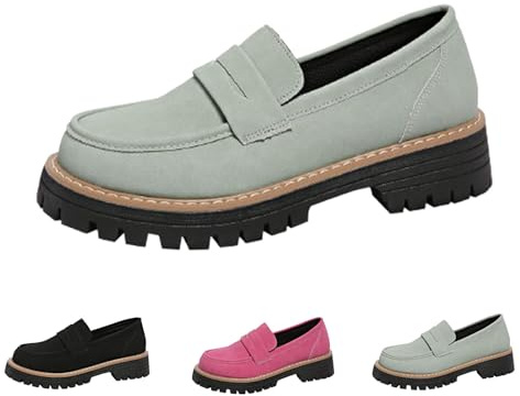 Mocasines para Mujer, Mocasines Bootara De Ante Retro Informales De Talla Grande para Mujer con Plataforma De Tacón Grueso (Verde,38)