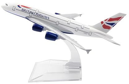 Cryluxial British Airways A380 Airplane Model, 16cm Alloy Diecast Plane Model with Stand, Mini Model Plane for Collection, Display, Decoration, Gift for Adults, Aviation Enthusiast, British Airways