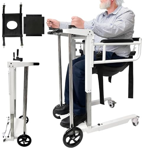 Portable Folding Patient Lift Transfer Chair for Home Use, Self-Operated Mobility Aid for Seniors, Bathroom Wheelchair with Adjustable Height, No Caregiver Needed