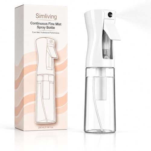 Sprayflaska 200 ml, ultrafin kontinuerlig spraydimma, påfyllningsbar och återanvändbar, sprayflaska med 360° sprayhuvud för hår, hudvård, växter, husdjur och rengöring (vit transparent)