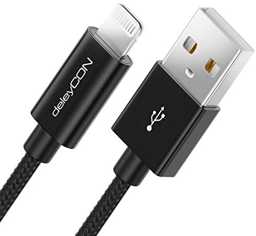 deleyCON 0,5m Lightning 8 Pin Ladekabel USB Kabel Apple MFi für iPhone 14 Pro Max 14 Pro 14 Plus 14 SE 13 Pro Max 13 Pro 13 Mini 12 Pro Max 12 Pro 12 Mini Metallstecker & Nylonkabel - Schwarz