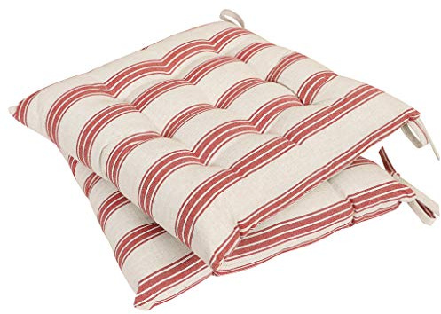 Dibor Set of 2 Seat Pads Beige & Red Stripe Tie-On Dining Chair Cushions | Machine Washable, Tie-On, 100% Cotton, Recycled Polyester Fibre Filling, Striped Design