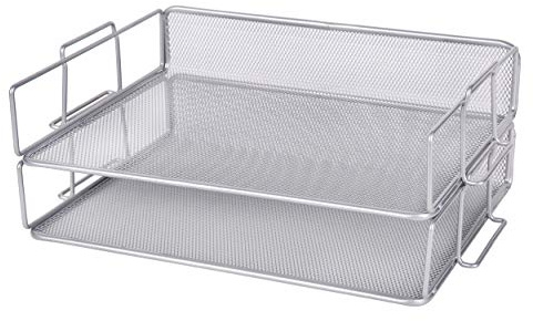 Exerz Letter Trays 2pcs Stackable Paper Sorter/Desk File Tray/Desk Organiser - Metal Rack - Office, School, Home(Silver Grey Colour)