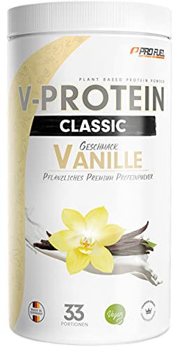 Vegan Protein Pulver VANILLE 1kg - V-PROTEIN - Pflanzliches Eiweißpulver auf Erbsenprotein-Basis mit 75% Eiweiß-Gehalt - optimale Protein-Wertigkeit - veganer Protein-Shake ohne Soja & Weizen