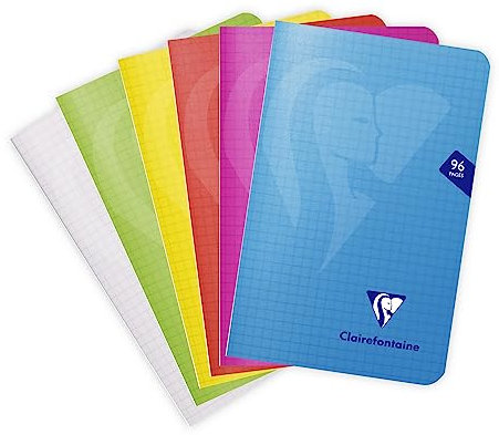 Clairefontaine 303602C Un Carnet Agrafé Mimesys - 11x17 cm - 96 Pages Petits Carreaux - Papier Blanc 90 g - Couverture Polypro - Couleur Aléatoire