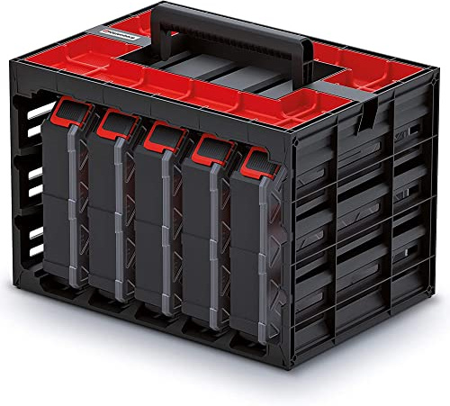 Kistenberg Werkzeugkoffer KTC30256S inklusive 5x Organizer mit Trennstege | Komfortabler Griff | wandmontierbar | stapelbar | Kunststoff | 41,5 x 29 x 29,5 cm