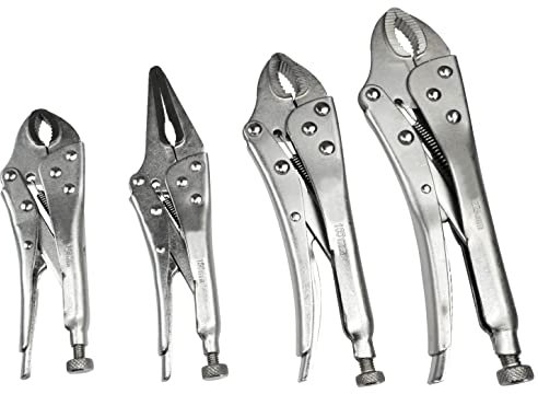 AERZETIX - C59160 - Satz mit 4 kleinen gripzangen - 3 zangen mit gebogenen selbstsichernden backen 140, 185, 225mm - 1 spitzzange 175mm - aus kohlenstoffstahl HRC 45-48