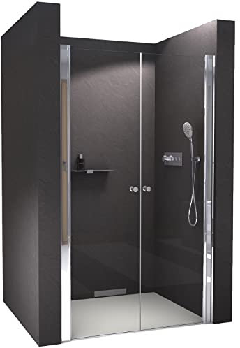 BERNSTEIN Mampara de ducha de nicho NT218 de 116x195 cm con puertas batientes dobles de cristal transparente con perfiles cromados mampara de ducha con nanorrevestimiento