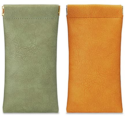 molshine 2Pcs pochette de lunettes de soleil en cuir portable, étui à lunettes souple, manchon de lunettes pour lunettes de lecture, petites lunettes de soleil (Vert & Jaune)