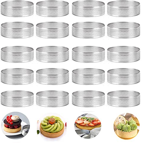 Smallterm 20 Anelli Rotondi per Torte Con Fori, Frutta, Quiches, Mousse - Teglia da Forno, 8 cm