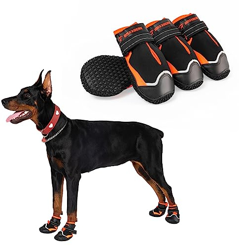 Boxxberk Dog Boots for Large Dogs,Waterproof Dog Booties for Winter Snow,Anti-Slip Dog Shoes Paw Protector with Reflective Strap for Hot Pavement,Hardwood Floor,Outdoor Hiking (Black, 2.75)