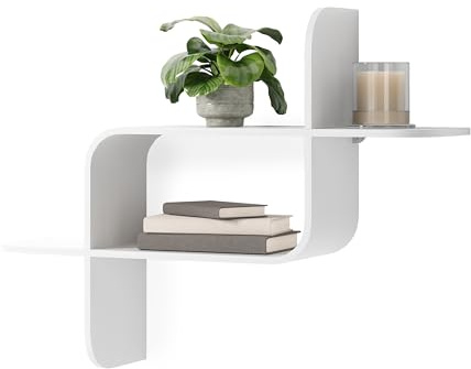 Umbra Montage Floating Wall Shelf Display Case, Made of Natural Bent Wood, White