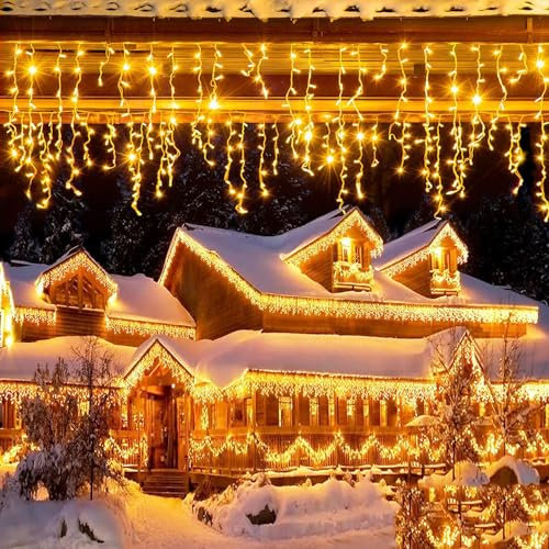 SVYHUOK Luci Natale Esterno Cascata Balcone 5M 216 LED Tenda Luci Natale Esterno, Impermeabile Luminosa Natale Esterno 8 Modalità per Giardino, Balcone, Finestra, Grondaia, Casa, Ringhiera