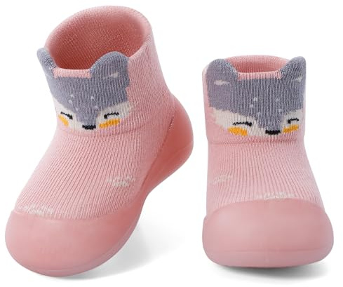 MASOCIO Zapatos Calcetines con Suela Goma Bebe Niña Carlotitas Primeros Pasos Zapatillas Casa Calcetin Calzado Respetuoso Bebé Talla 20 21 Antideslizante 12-18 Meses Rosa