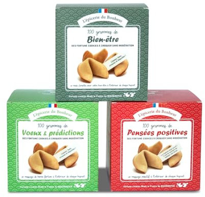 Trio de Boîtes de 15 fortune cookies Fabrication française : Prédictions - Pensées positives - Bien-être