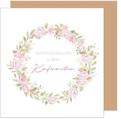 Edition Seidel Premium quadratische Glückwunschkarte zur Konfirmation mit Umschlag. Konfirmationskarte Karte Grußkarte Junge Mädchen Jugendliche Blumenkranz (KFQ107 SW025)
