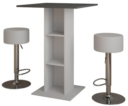 Vicco Set de Mesa de Bar Repose, Blanco/Antracita, 75 x 75 cm con 2 taburetes de Bar