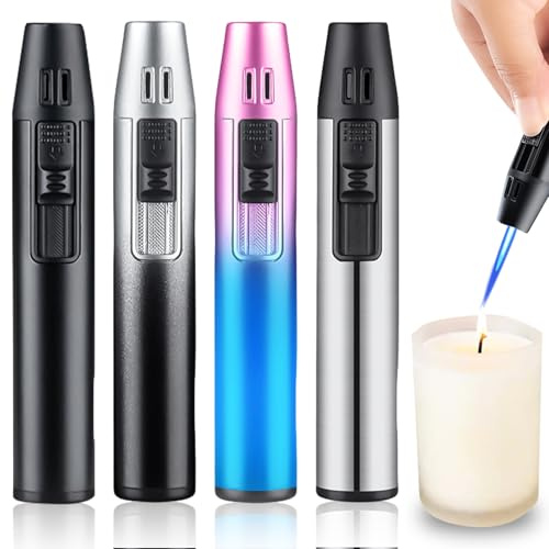 4 mecheros de llama de chorro de gas, encendedor, regalos para hombres, resistente al viento, varilla larga, encendedor eléctrico para velas, barbacoa, cocina