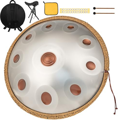 10 Töne Handpan Drum 440 Hz 22 Zoll Handpan Instrument Hand pan Music D-Moll erzeugt angenehme Resonanz Harmonic Percussion für Anfänger Sound Healing, Meditation, Yoga