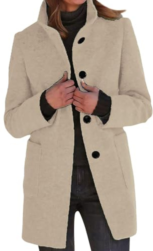 TOFOTL Manteau Laine Trapeze Froid Officier Femme Surdimensionné Mi-Long Manteau Hiver Gabardine Bouillie Molleton Coupe Velours Blouson Vêtements Femme Hiver Beige S