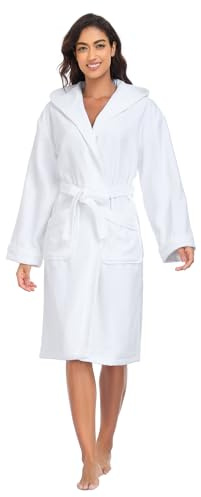 YEAUPE PRO Peignoir de Bain Femme, 100% Coton avec Capuche - Certifié OEKO-TEX® - Robe de Chambre Eponge 2 Poches, Ceinture - Doux, Absorbant et Confort, Peignoir unisexe, Blanc