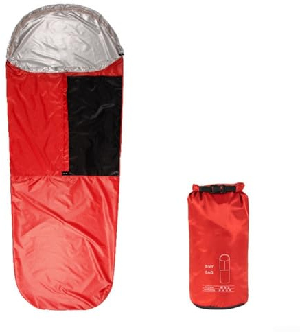Sac de bivouac léger et imperméable avec revêtement réfléchissant la chaleur pour le camping et la randonnée, sac de couchage de survie en plein air (rouge)