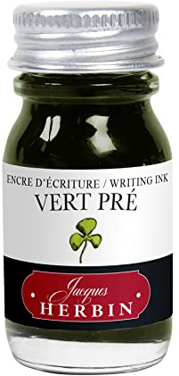 Jacques Herbin 11531T - Writing and drawing ink - Fountain pens and rollerballs - Meadow Green/ Vert Pre colour - 10 ml - Made in France - Calligraphy