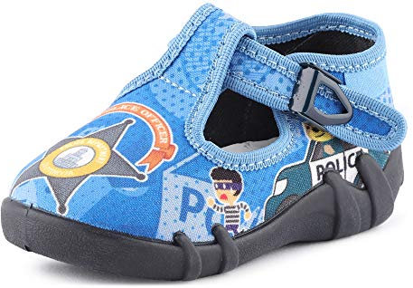 Ladeheid Kinder Mädchen Jungen Hausschuhe Schlapfen LARB001 (Schwarz Blau Polizei, 19 EU)