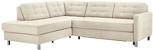CAVADORE Ecksofa Piccoli mit Ottomane links / Sofaecke mit Bettfunktion und Bettkasten im modernen Design / 233 x 80 x 196 / Flachgewebe Beige