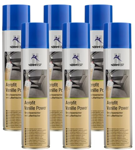 Normfest Aerofit Power Vanille – Geruchsvernichter & Lufterfrischer, neutralisiert zuverlässig Rauch, Tier- & Essensgerüche, Hochdrucksystem für langanhaltende Frische in Fahrzeugen & Räumen 6x 400ml