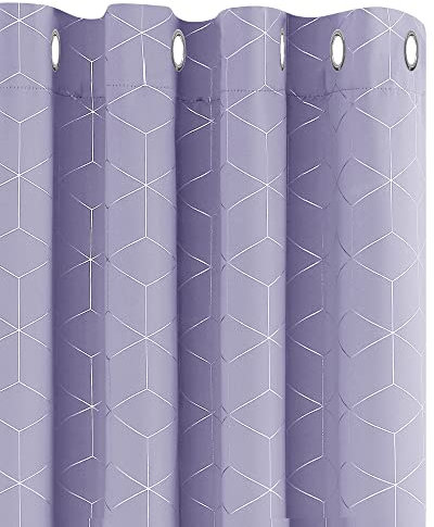 Deconovo Thermal Insulated Curtains, Eyelet Curtains, Foil Printed Diamond Blackout Curtains for Living Room, 46 x 90 Inch(Width x Length), Light Pruple, Two Panels