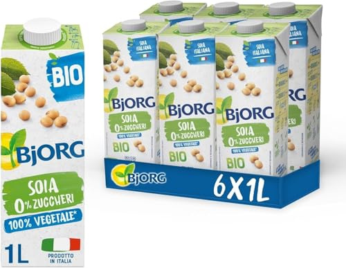 BJORG Bevanda di Soia Naturale 0% Zuccheri, Vegetale Biologica, Senza Glutine, Gusto Delicato, 6x1L