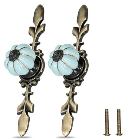 HERCHR pomelli in ceramica design antico, 2 pezzi Pomolo per Mobile zucca, Maniglia per Armadietto con Viti per Porte Armadietti Cassetti e Guardaroba Accessori Mobili(Blu)