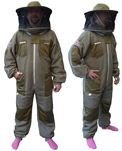 AGS Runder Hutschleier, dreilagig, ultra-belüftet, grün, Imkeranzug, professioneller Bienenanzug, Imker-Imkeranzug, Größe M