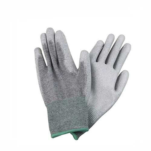Anti Static Gloves, PU Carbon Fiber Palm Dipped Gloves Breathable for Electronic Product Assembling, Semiconductor, PC Assembly