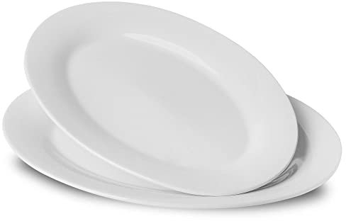 UIBFCWN Servierplatte Porzellan 2er-Set, 35,5 X 23,3 cm, Oval Groß Serviertablett Set, Servierteller Speiseteller Keramik für Buffets, Sushi, Kuchen, Fleisch, Fisch, Vorspeisen zu Hause/im Restaurant