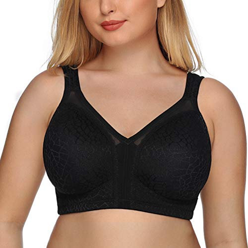 DotVol Women's Full Coverage Minimizer Bra Comfort Wirefree Non Padded Plus Size Everyday Bra(38E, Black)