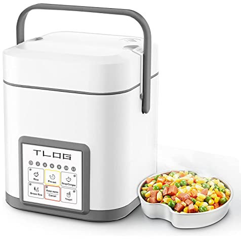TLOG Mini-Reiskocher 1,2L (2,5 Tassen ungekocht) mit Keramikbeschichtung & Dampfgarer, Kompakt für 1–3 Personen, BPA-frei, Ideal für Reis, Getreide, Haferflocken & Reisen
